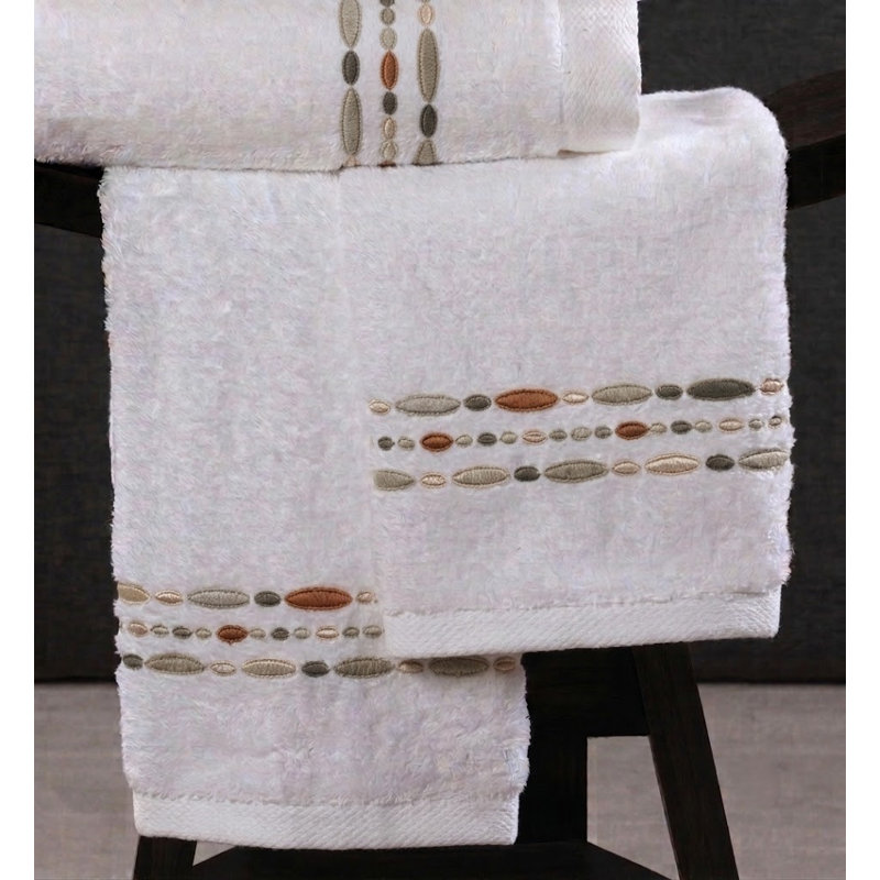 Sole Embroidery on Soft Terry, Bath Towel, White / Colonial Gray