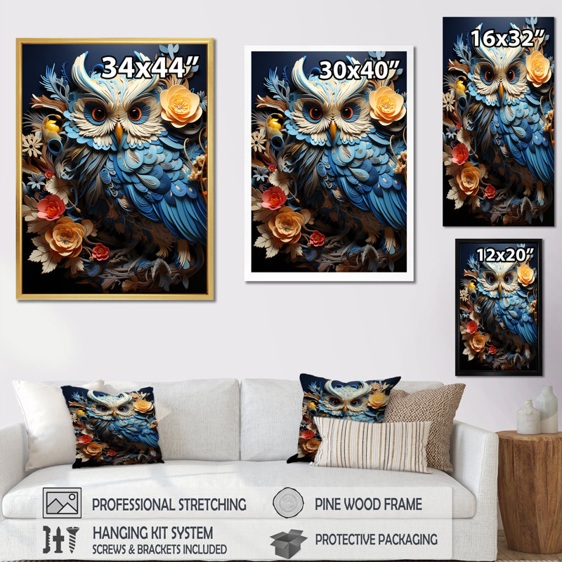 Mysterious Owl Blooms sur impression sur toile, Cadre flottant noir, H 32 po x l 16 po x P 1 po