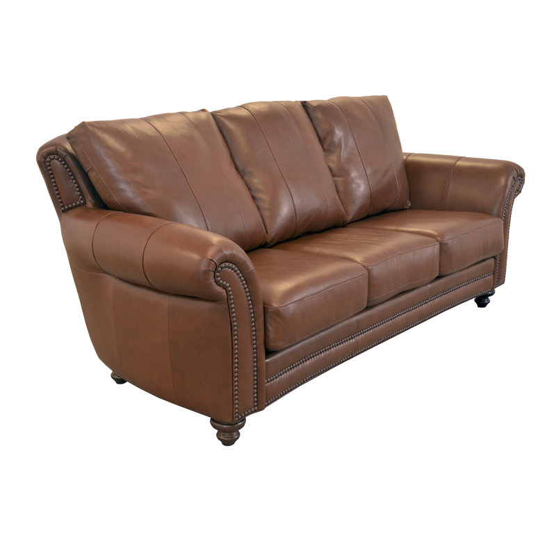 Stephie 90" Genuine Leather Rolled Arm Sofa, Berkshire Walnut Genuine Leather
