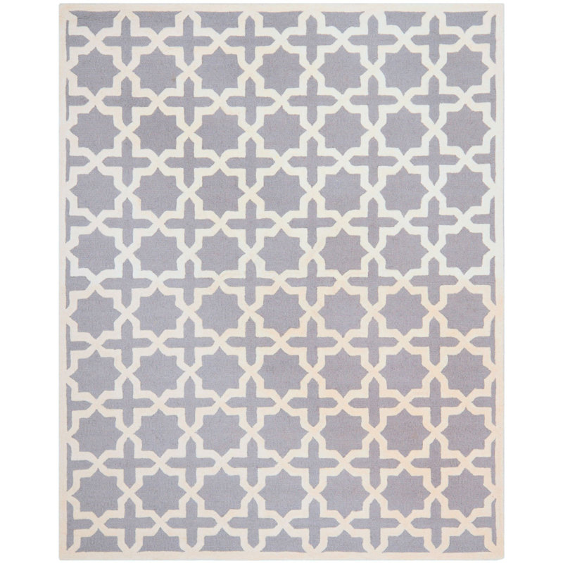 Tapis gris / ivoire touffeté à la main à motif géométrique d'Igna, Rectangle de 11 pi x 15 pi