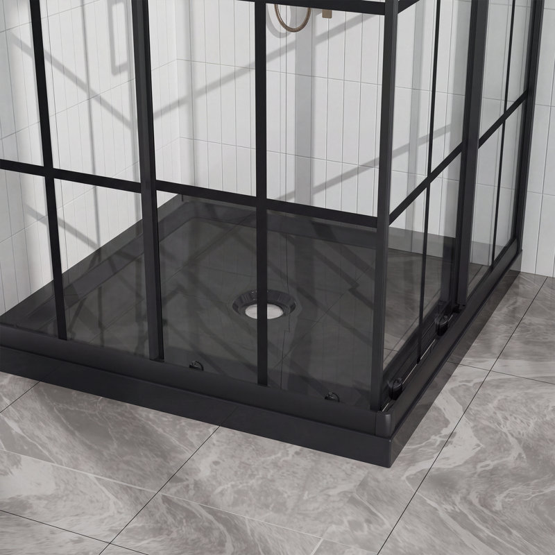 36'' x Sliding Framed Shower Door with Glass, Black Base