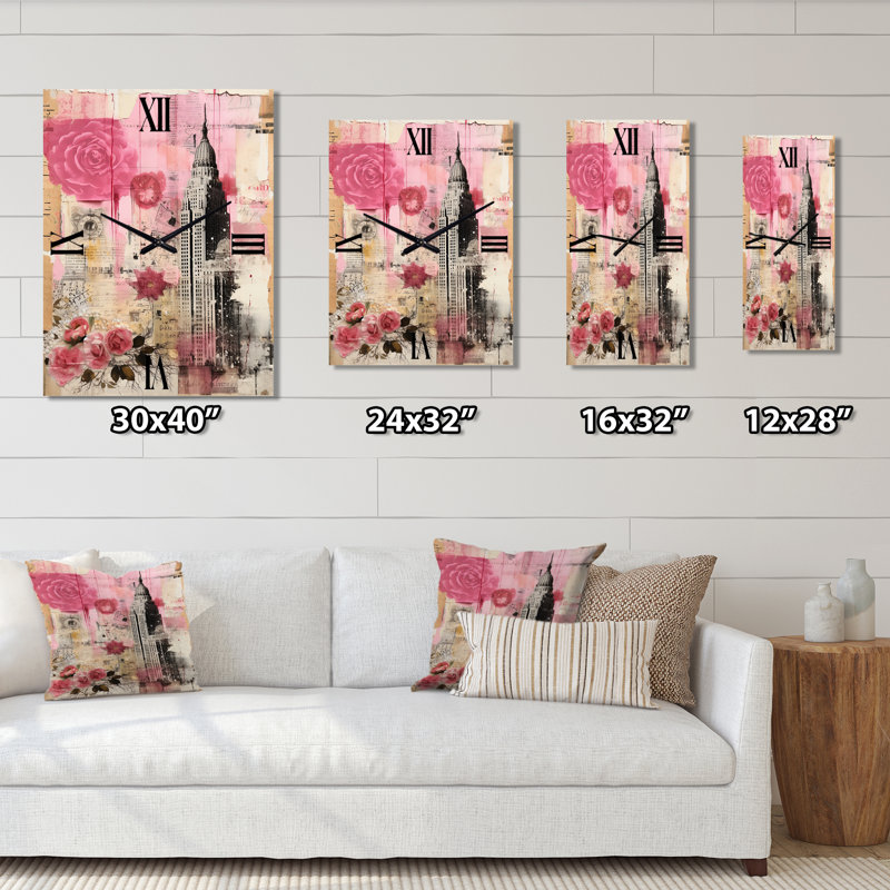 Horloge murale rétro rose New York Empire State Building III - City New York, Grand