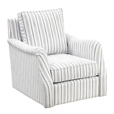 Charming Off - White Blue Striped Swivel Chair, Living Room, Plywood Frame, 360 Degree Rotation, Foam Padded Pocket Coils, Reversible Cushions, Remova