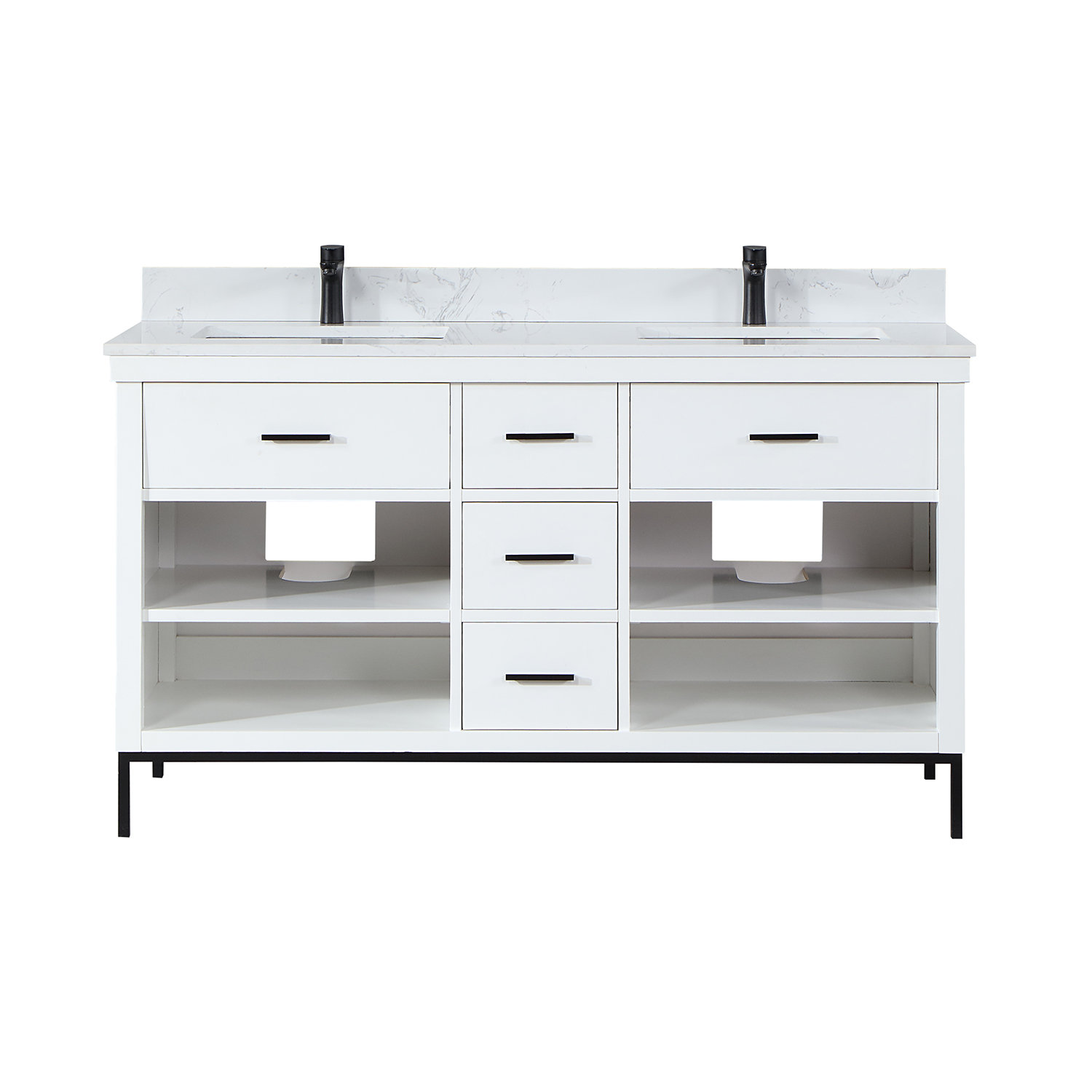 Kesia 60'' Double Bathroom Vanity, Matte Black, White