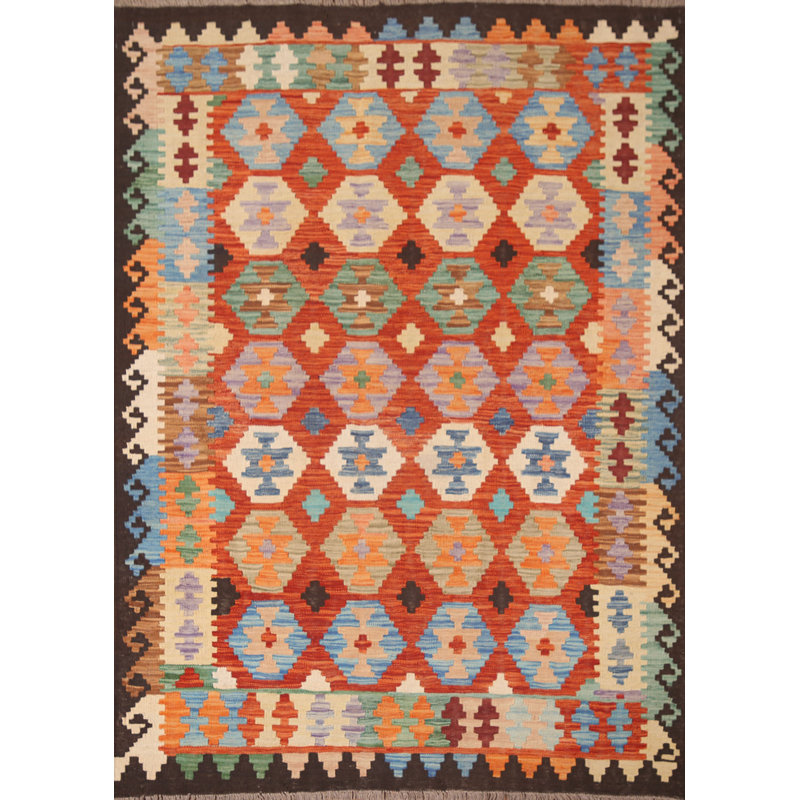 Geometric Kilim Reversible Wool Area Rug 5x6