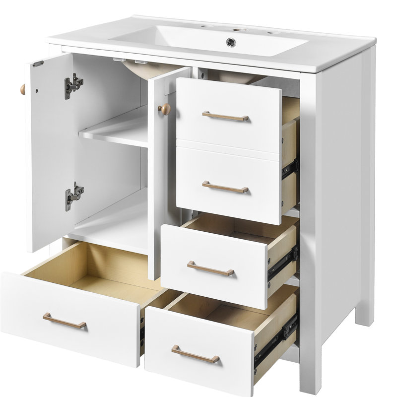 Meuble-lavabo 30 po avec lavabo en céramique et 4 tiroirs en bois massif