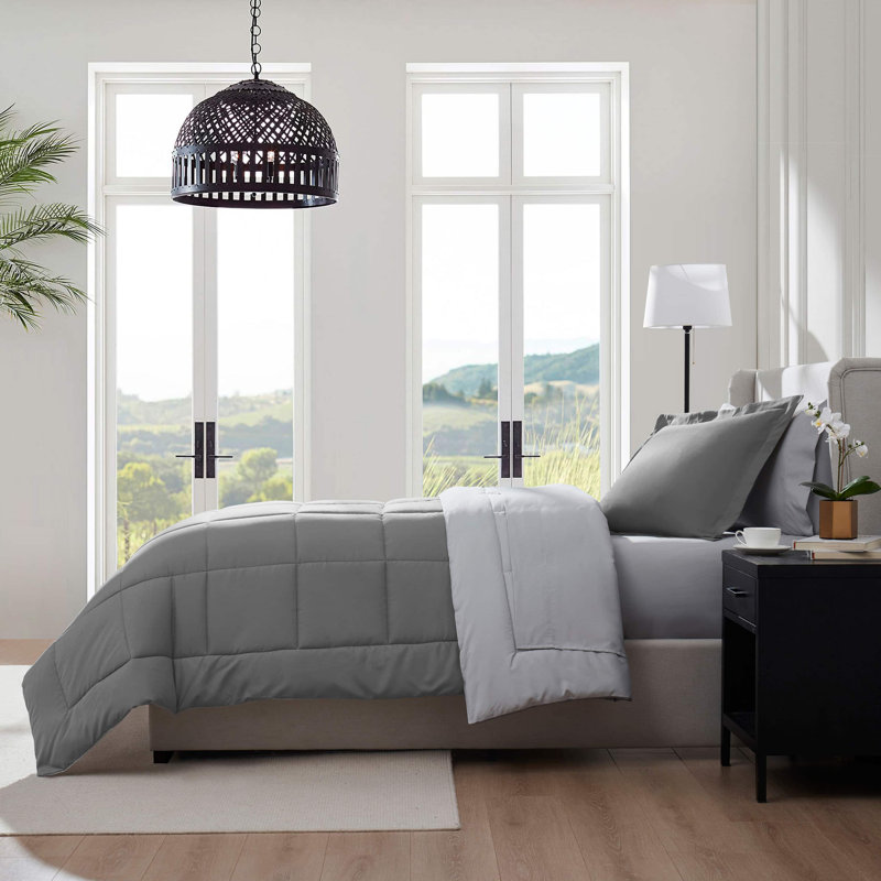 Twin Grey Reversible Microfiber Bed in a Bag Set