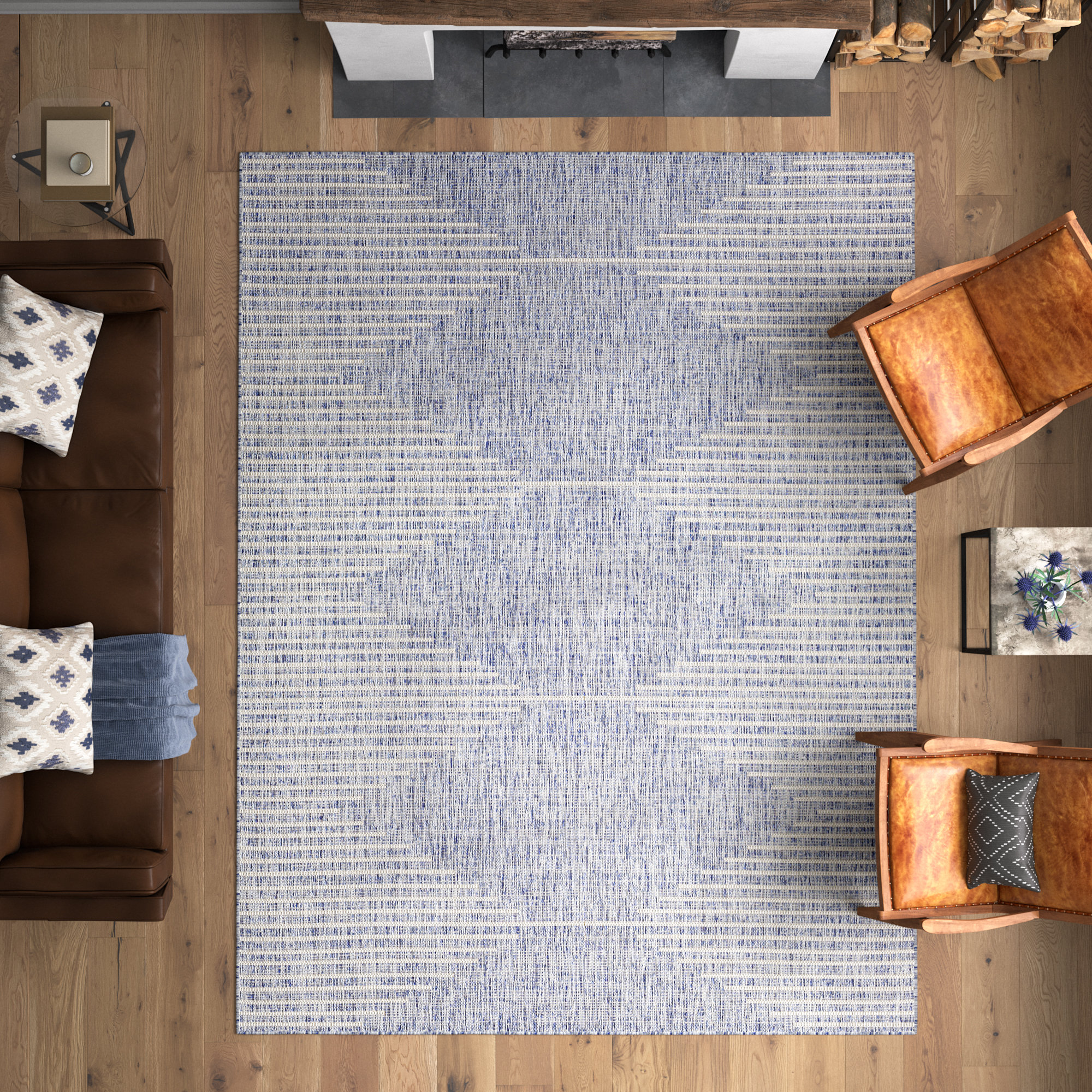 Mendota Irielle Geometric Royal Blue Indoor/Outdoor Area Rug