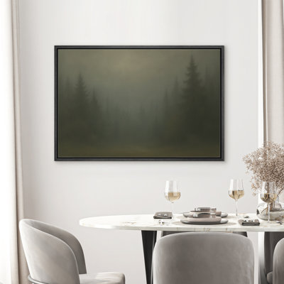 «Foggy Pine Forest», art mural sur toile - paysage vert foncé pour bureau ou chalet