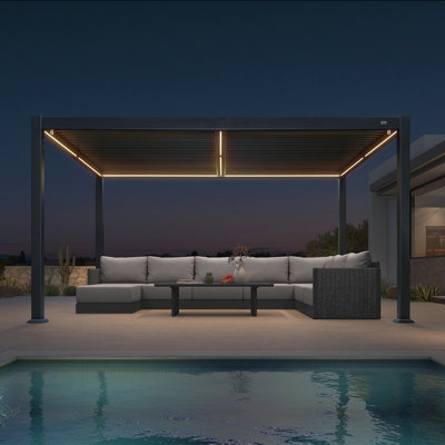 Pergola à persiennes mauve 10 pi x 14 pi avec lumières à DEL et panneau de commande pour terrasse