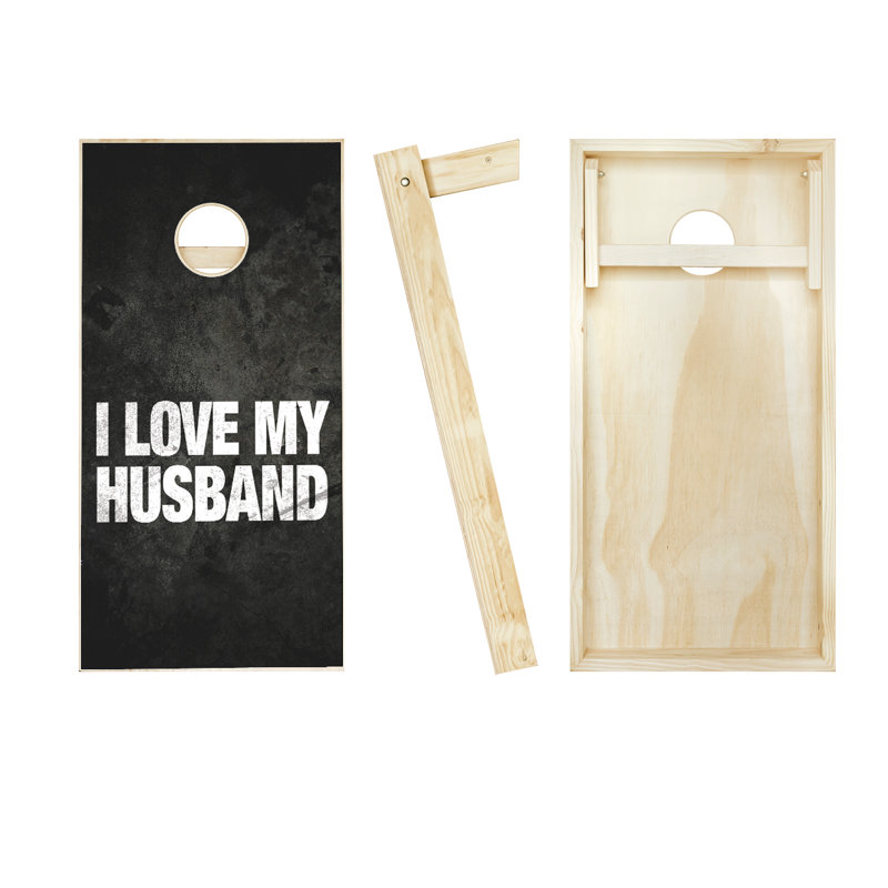 Ensemble de cornhole en bois massif 2 pi x 4 pi I Love My Spouse, Rouge / royal