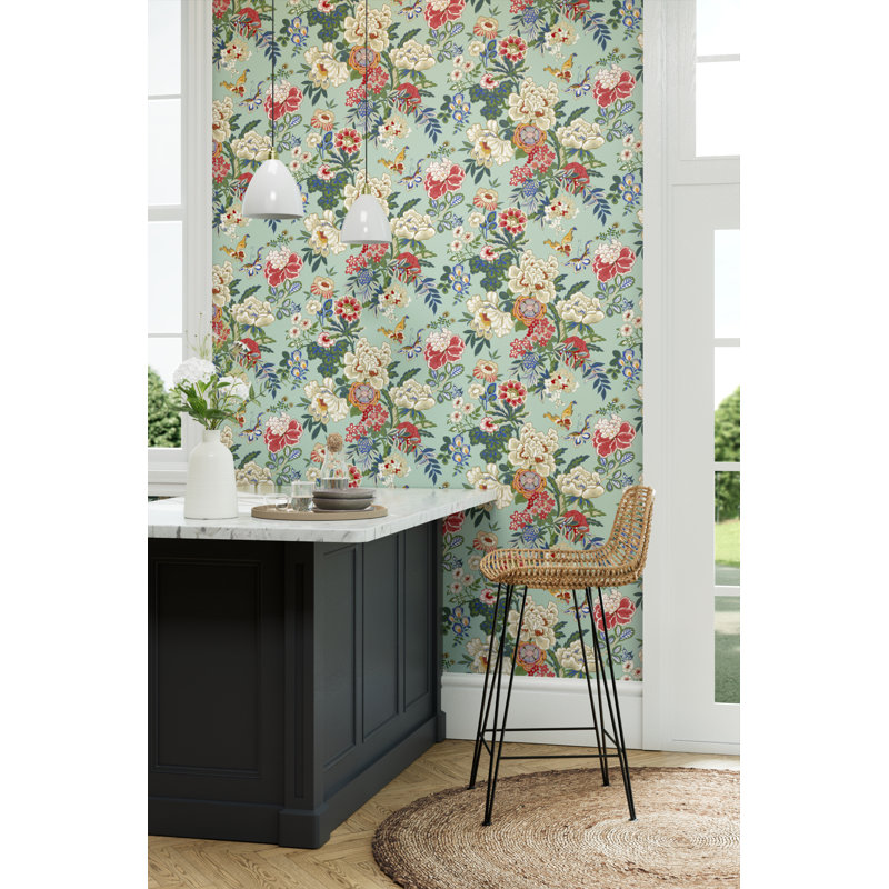 Emperor Peony Wallpaper, Jade/Apricot