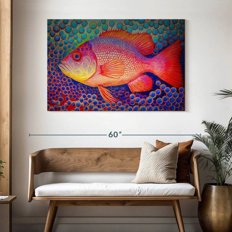 Brampt Red Snapper Fish And Abstract Bubbles, 32" H x 48" W