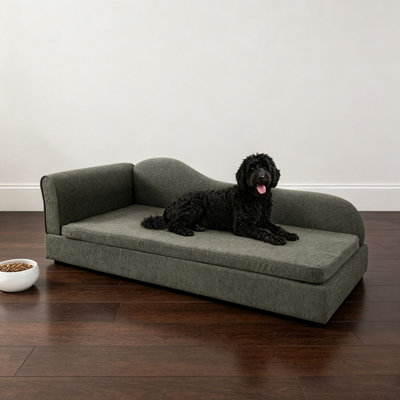 Oversized Pet Sofa for Medium/Large Dogs - Modern Irregular Wave Backrest, Single Armrest, Premium Breathable Linen Fabric, Soft Cushion & Low Plastic Feet