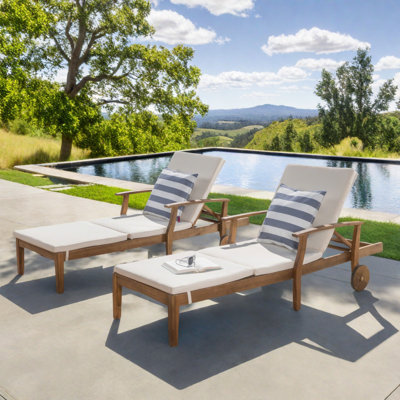 Bevelyn Outdoor Acacia Wood Chaise Lounge Set , Cushion Included