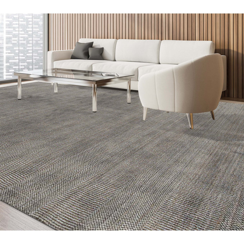 Tapis bleu et gris noué à la main de haute qualité, Rectangle 5 pi 9 po x 8 pi 9 po