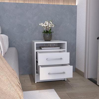 Table de chevet H 23,6 po, avec 2 tiroirs et 1 tablette, décoration intérieure moderne