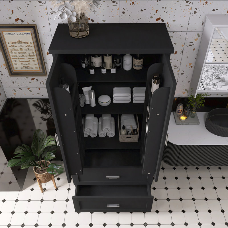 Armoire de rangement à deux portes et tiroirs, Noir