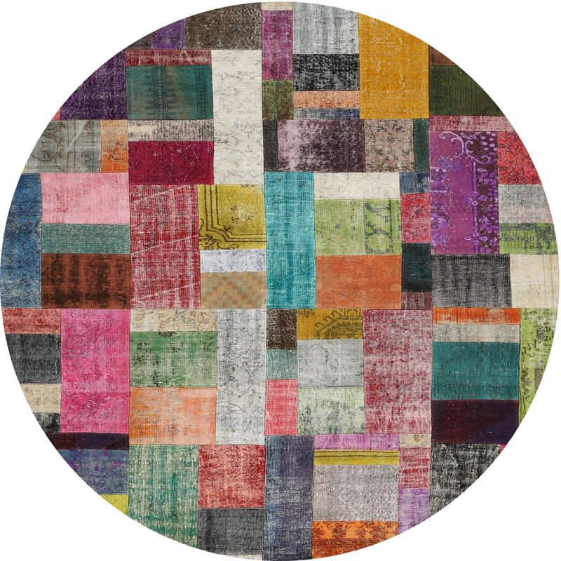 Tapis brun/vert/rouge contemporaine Yayla, Rond 6 pi