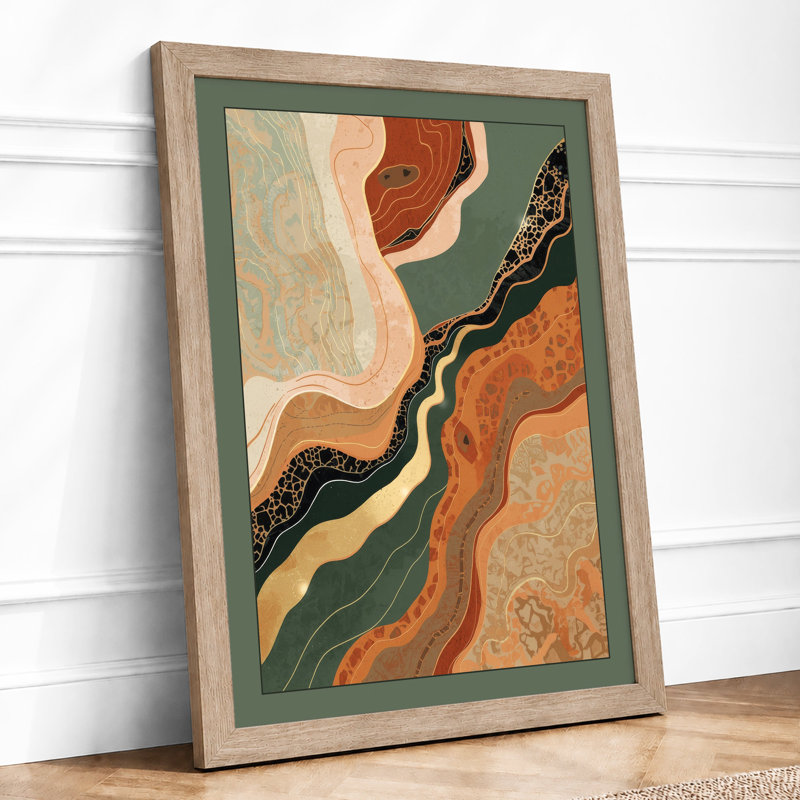 Flowing Earth Forms Abstract - Framed Print, A4 - 29.7 x 21.0 cm, Oak