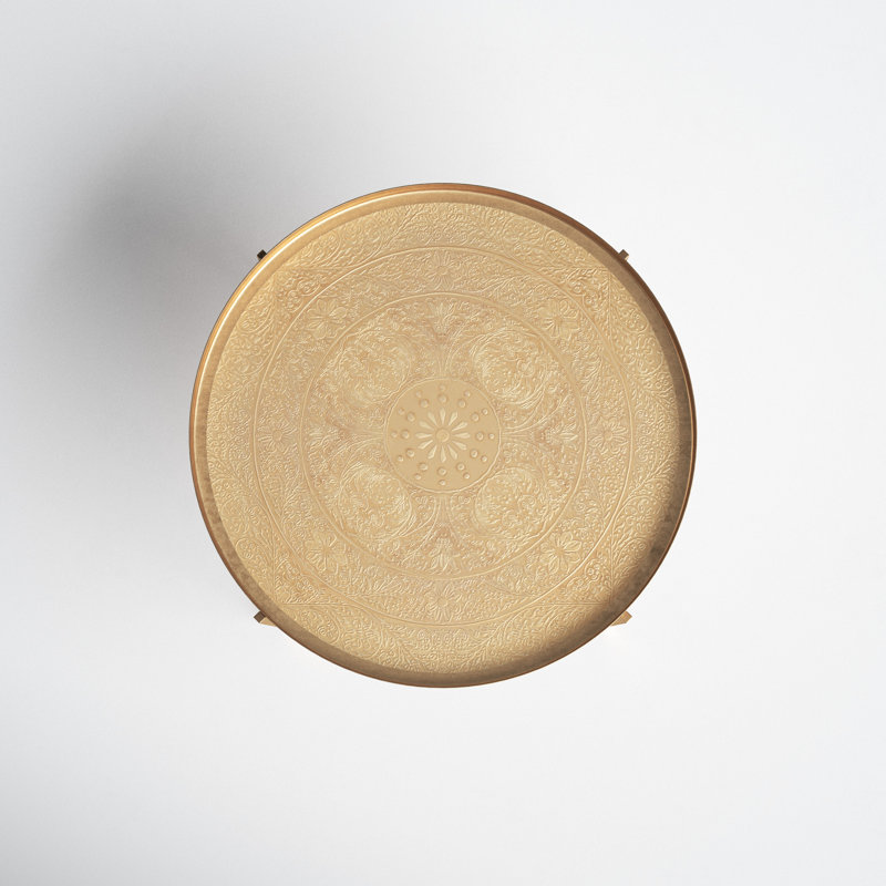 Antique Brass Round Metal Tray Top End Table
