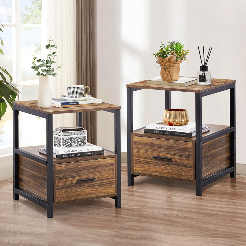 1 Drawer Bedside Table, Brown, 2