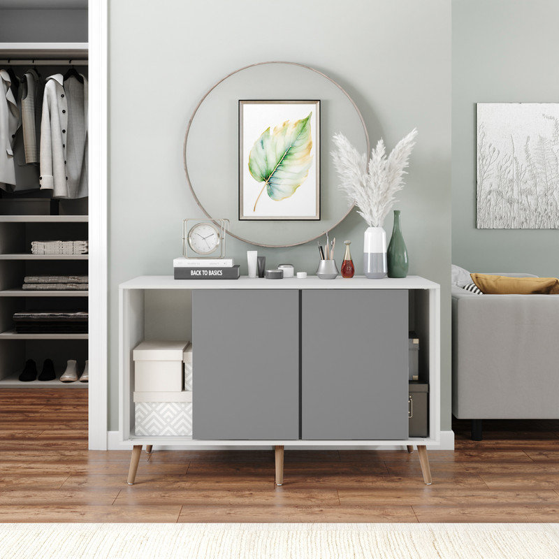 Rectangle Accent Cabinet, White/Grey/Pine Wood