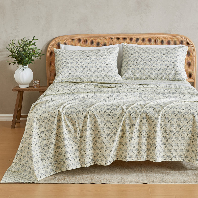 Ultra-Soft Floral Printed Microfiber Sheet Set, Ensemble de draps pour grand lit avec 2 taies d'or