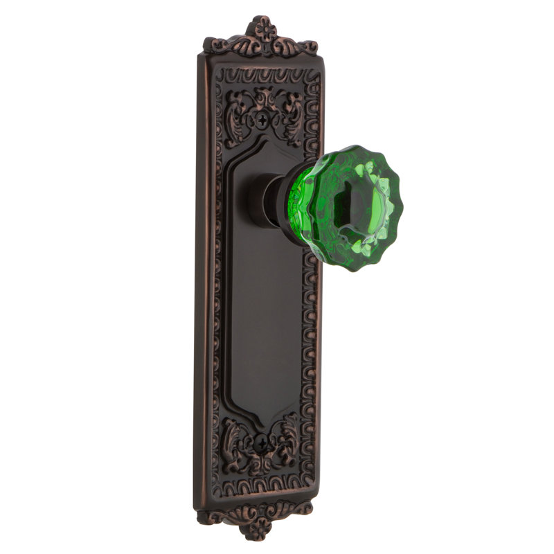 Egg & Dart Plate with Crystal Emerald Door Knob, Timeless Bronze