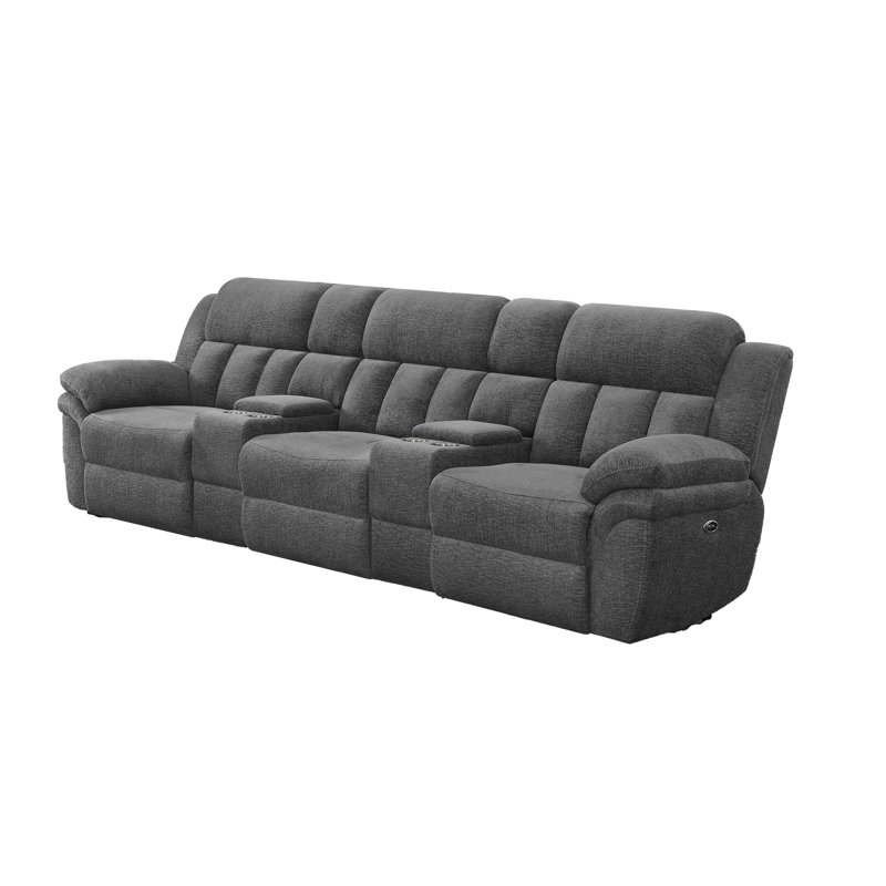 Canapé inclinable Jak, 2 consoles, sièges capitonnés, gris anthracite, Fauteuil inclinable électrique