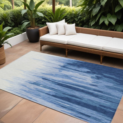 Tapis d'extérieur lavable abstrait bleu marine 8 pi x 10 pi