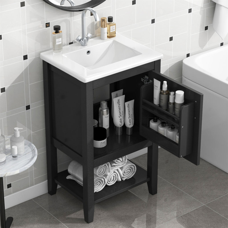 Meuble-lavabo de 20 pouces avec lavabo, porte à fermeture douce, support de rangement et tablette ouverte pour une organisation efficace