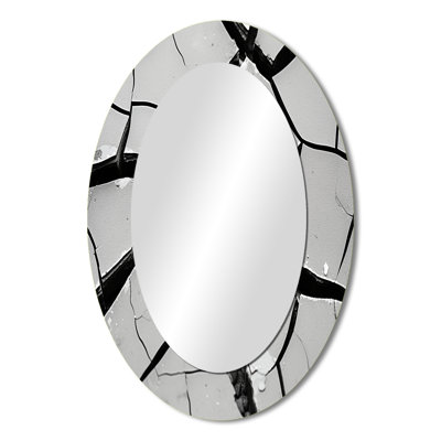 Black And White Soothing Cracks - Modern Oval Wall Mirror