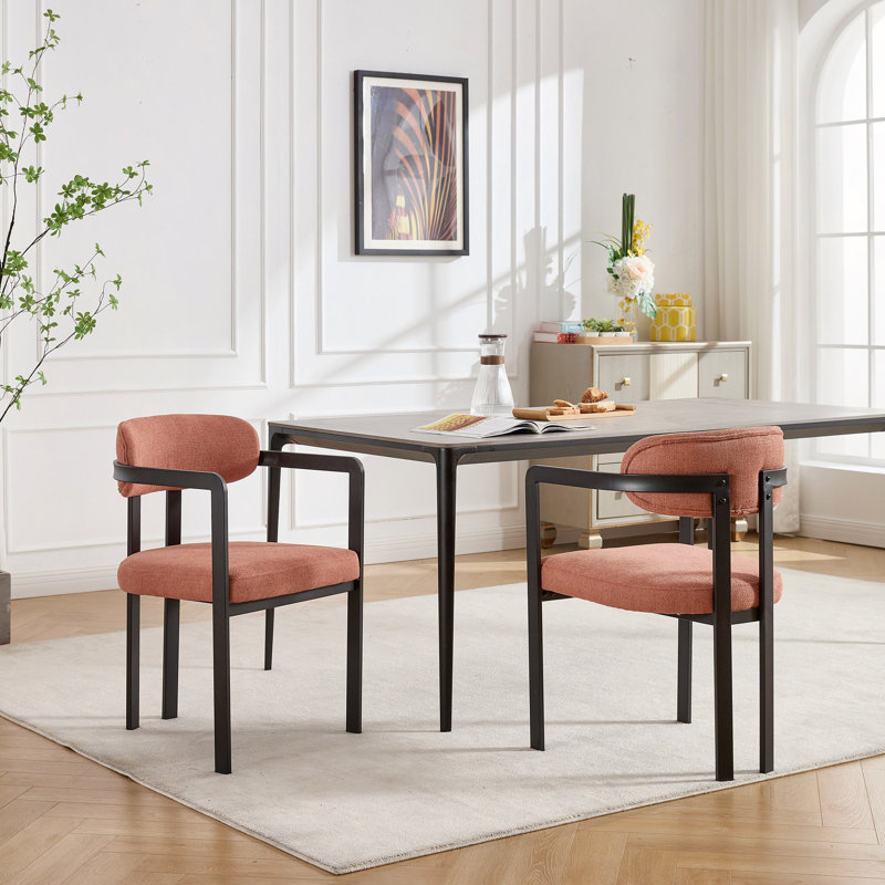 Ensemble de 2 chaises de salle à manger modernes rembourrées avec pieds en métal noir Boucle, Orange
