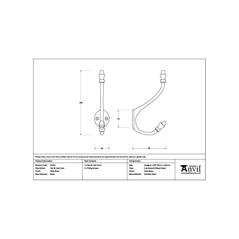 Brass Hook, Satin Brass