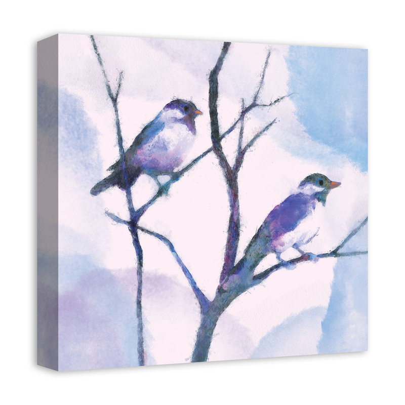 Reproduction d'aquarelle d'oiseaux sur toile, H 16 po x l 16 po