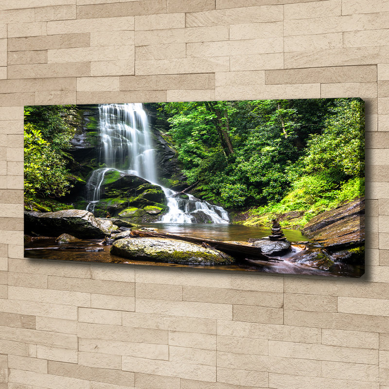 Waterfall In The Forest - Print, 50cm H x 125cm W x 2cm D, Wrapped Canvas