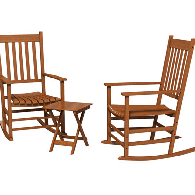 2 Patio Rocking Chair With Side Table, Wooden Smooth & High Back, 352 Lbs Supported, For Garden, Balcony, Porch, Outdoor Sweet Supports Lbs,