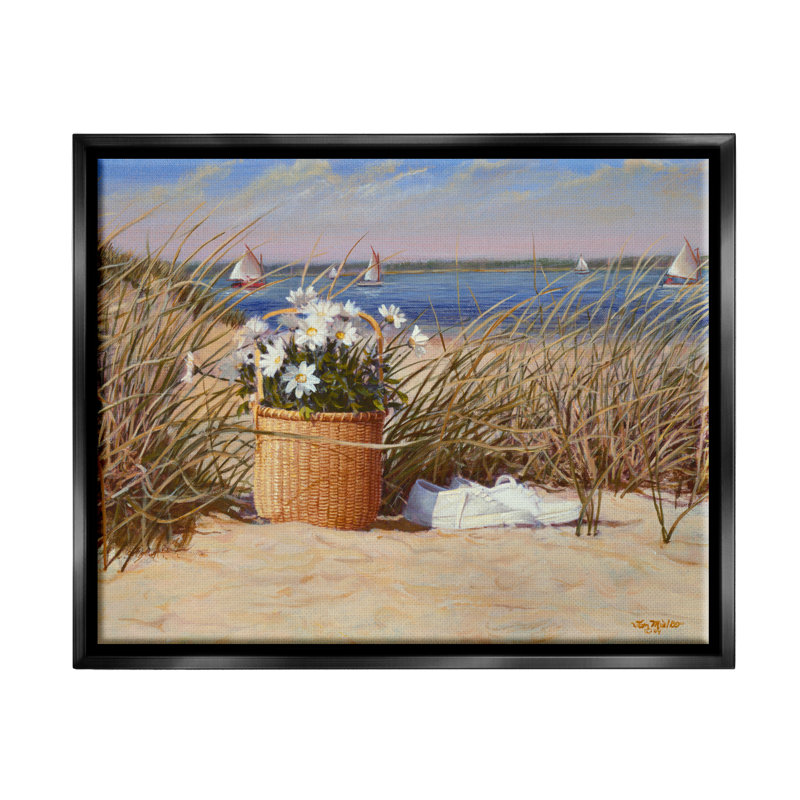 "Coastal Flower Blossom Basket Windblown Beach Grass", art mural par Tom Mielko, H 17 po x l 21 po x P 1,7 po