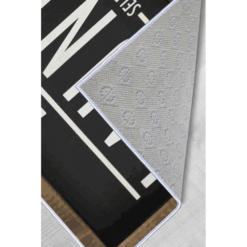Tapis en polyester tissé à la machine en noir / blanc / brun, Rectangle 5 pi 11 po x 9 pi 2 po