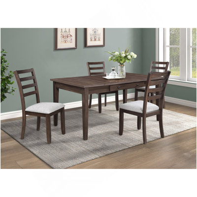 5Pc Dining Set Multifunctional Table Upholstered Chair Rich Wood Finish Dual Ended Hidden Storage Compartments Two Built-In Side Drawers Wooden Dining Room Furniture Wooden Dining Room Furniture