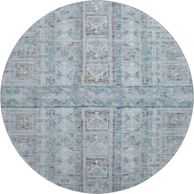 Premium Machine Washable Mayfield Striped Rug, Blue, 8' Round