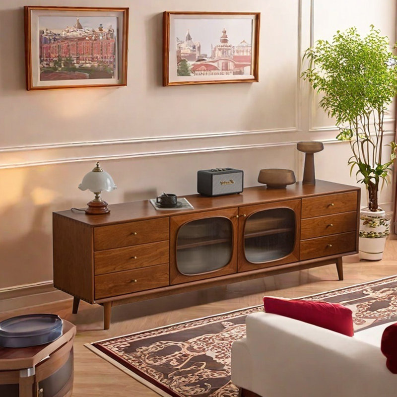 Meuble télé style rétro en bois massif, 78.74"