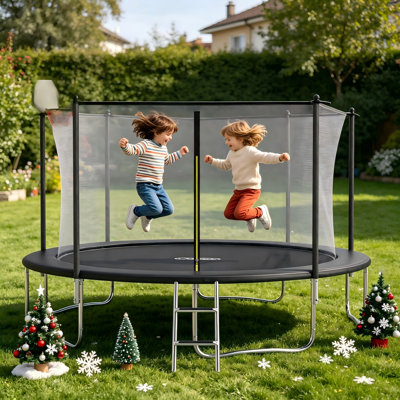 14FT Trampoline for Kids & Adults with Safety Enclosure Net, ASTM Approved Backyard Outdoor Trampoline with Basketball Hoop – Recreational Bouncer