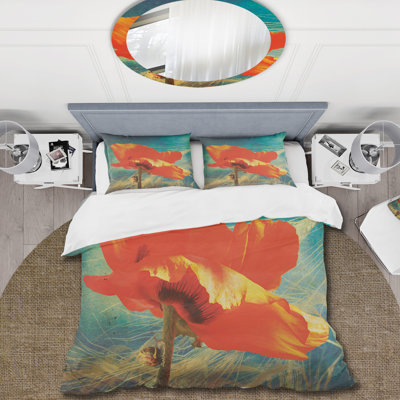 Vintage Grunge Poppy - Traditional Duvet Cover Set - Microfiber Polyester