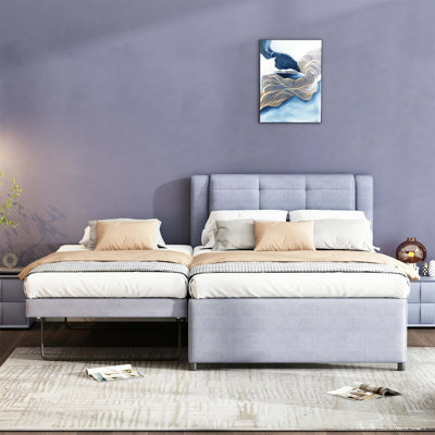 Full Size Upholstery platform bed with Trundle,Trundle can be flat or erected by Latitude Run