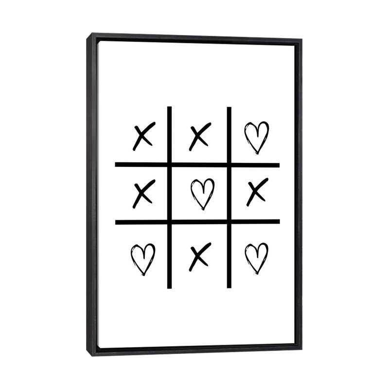 Cœurs et croix - impression d'art graphique, H 40 po x l 26 po x P 1,5 po, Pas de tapis, Toile avec cadre noir patiné