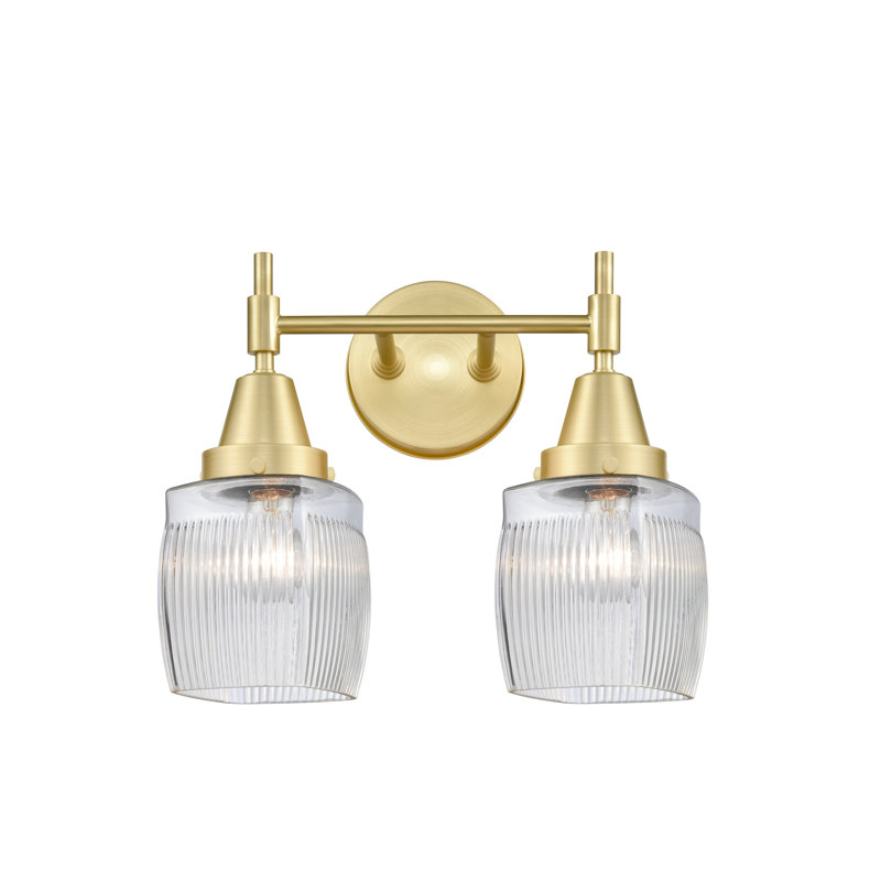 Éclairage pour meuble-lavabo à 2 lumières à intensité variable Gayle, Blanc mat, Laiton satiné