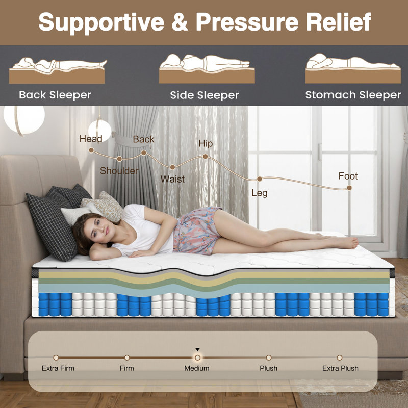 Ressorts ensachés 12 po avec matelas en mousse à mémoire de forme Euro, 12, Grand lit