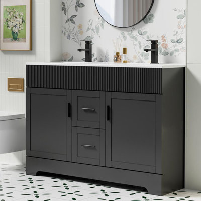 Ensemble de meuble-lavabo double 48 po Breonica Shaunda avec plateau en résine, robinets en alliage de zinc, peint à la main, certifié EPA